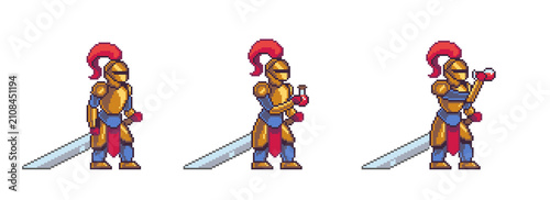 Foto Pixel art paladin knight animation sprite sheet for 2D games