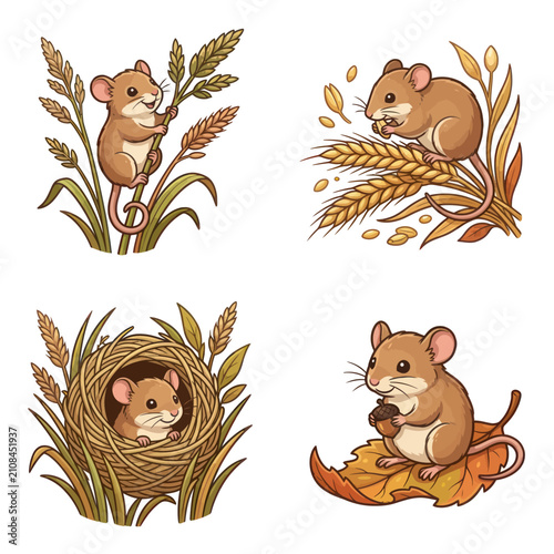 Bild auf Leinwand Cute brown mouse in wheat.