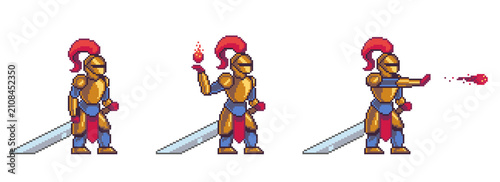 Fotografía Pixel art paladin knight animation sprite sheet for 2D games