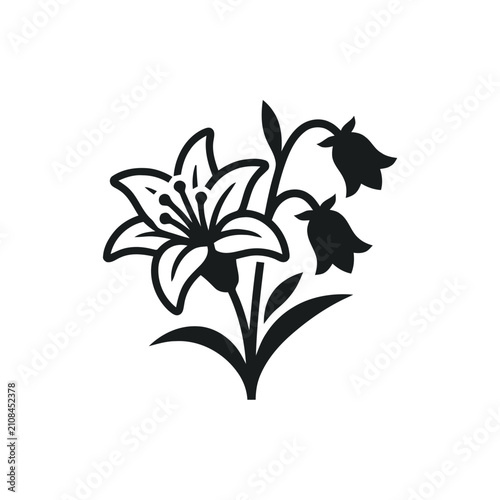 Elegant Lily and Bellflower Silhouette Icon
