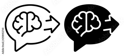 Slika na platnu Brain inside a speech bubble with outgoing arrow line and solid black icons repr