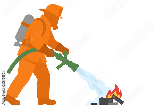 Obraz na plátně A firefighter uses a manual fire suppressant, battling flames