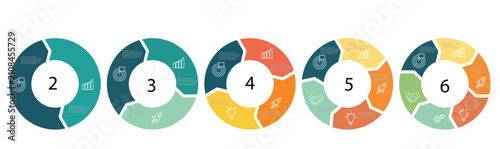 Foto Business infographic circle process chart diagram vector set with 2, 3, 4, 5, 6