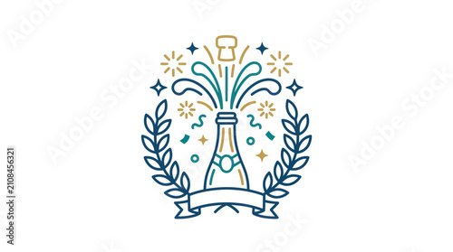Fotografía Champagne Bottle with Laurel Wreath Decoration.