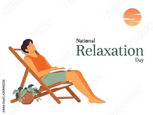 National Relaxation Day Woman Relaxing on Beach Chair Illustration