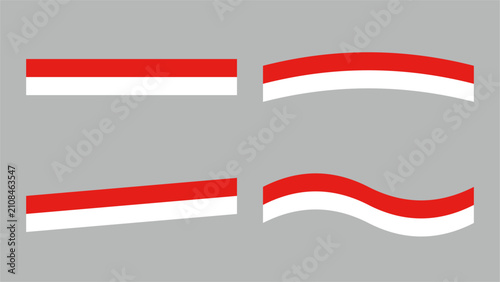 Collection of horizontal red and white flat ribbon banner elements in a clean modern style, inspired by the colors of the Indonesian flag. Editable vector, ideal for labels, badges and graphic design.