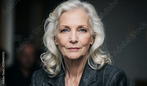 Wise Silver-Haired Woman Portrait Looking Directly at Camera