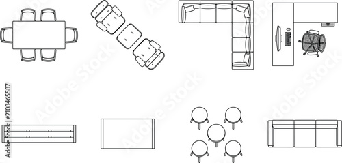 Furniture Top View Icons Set for Interior Design Floor Plans and Architectural Layouts Vector
