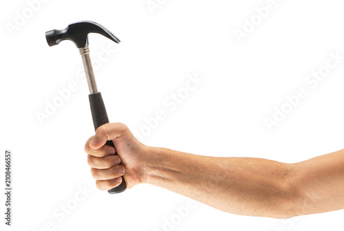 Foto Hand gripping a steel claw hammer tightly