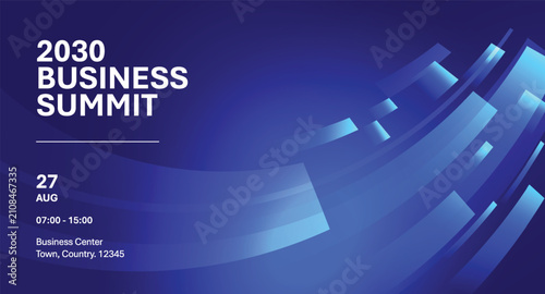 Business summit poster template. Blue technology modern design for business conference, webinar, marketing, meeting.