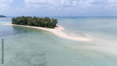 Aerial shot of Kerayaan Beccu Beach, a white-sand beach in Kotabaru, South Kalimantan
