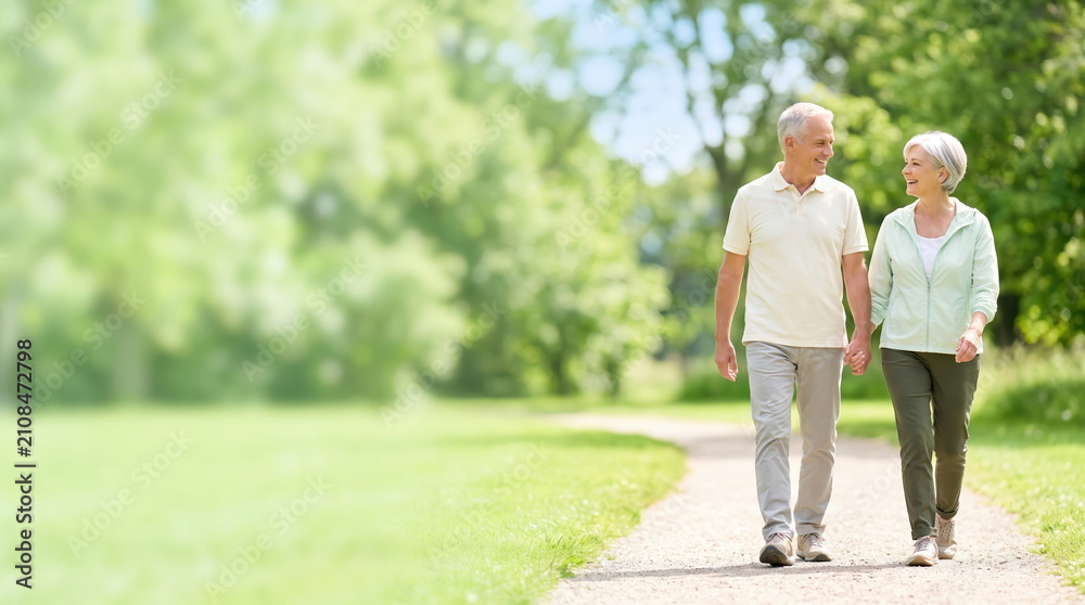 Obraz premium Senior couple enjoying a leisurely walk in a park