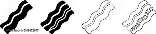 Foto Crispy bacon strips icon set for food and breakfast design