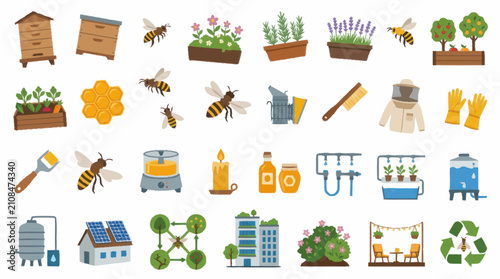 Obraz na plátně Colorful beekeeping and agriculture icons collection.