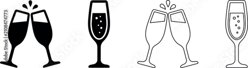 Bild auf Leinwand Two elegant champagne glasses clinking together with celebratory bubbles