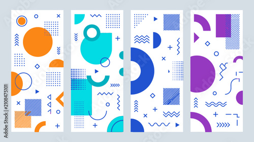 Vibrant Memphis pattern vertical banner templates.