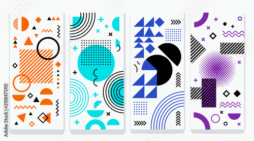 Vibrant geometric abstract vertical banner backgrounds.