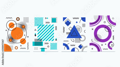 Abstract vertical backgrounds with colorful geometric patterns.