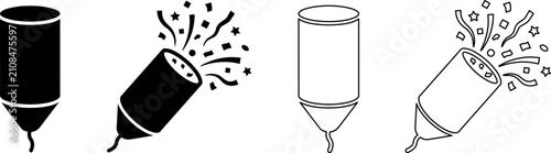 Quadro su tela Confetti popper icons in solid and outline styles for celebrations