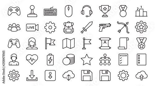Obraz na płótnie Gaming line icon set with 40 elements, video game controller and esports symbols