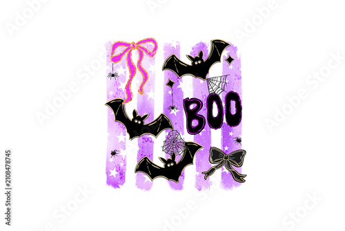 Foto Boo Purple Stripe Black Bat Pink Bow Sublimation Design