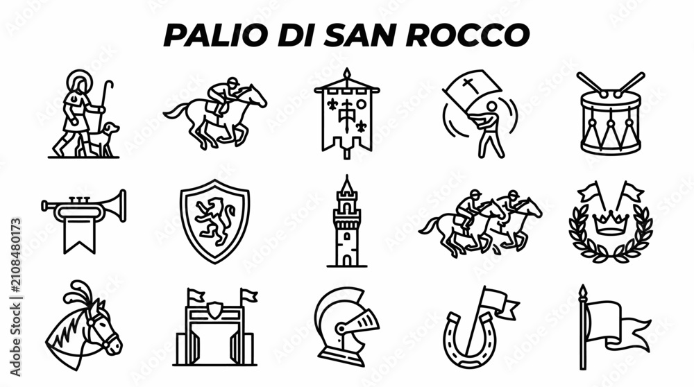 Obraz premium Palio di San Rocco Icons: Horse Racing, Knights, Banners, Trumpet