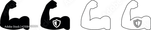 Obraz na płótnie Bicep flex icons with shield symbol for strength and protection