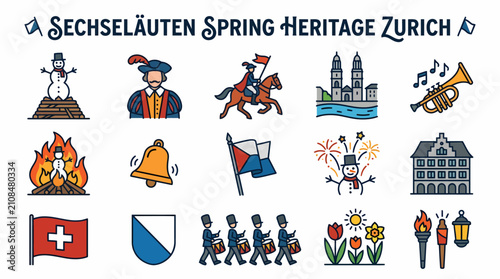 Sechsel?uten Spring Festival Zurich Icon Set