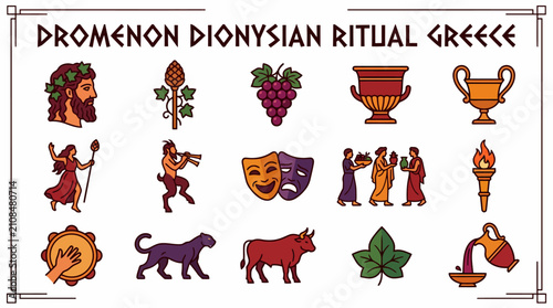 Dionysian Ritual Greece Icons Vector Illustration