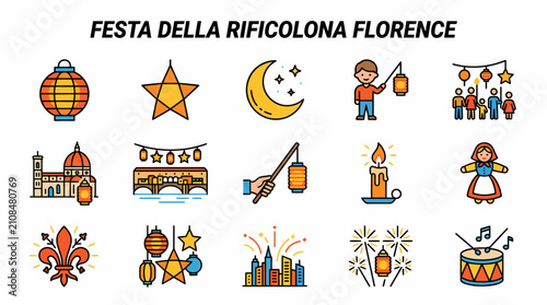 Festa Della Rificolona Florence Icons Set - Vector Illustration