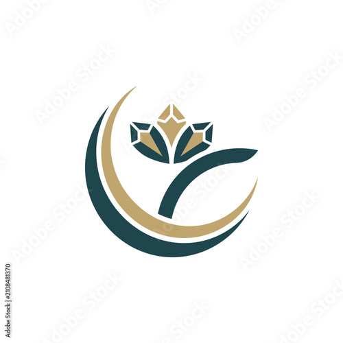 Abstract moon and floral bloom wellness icon.