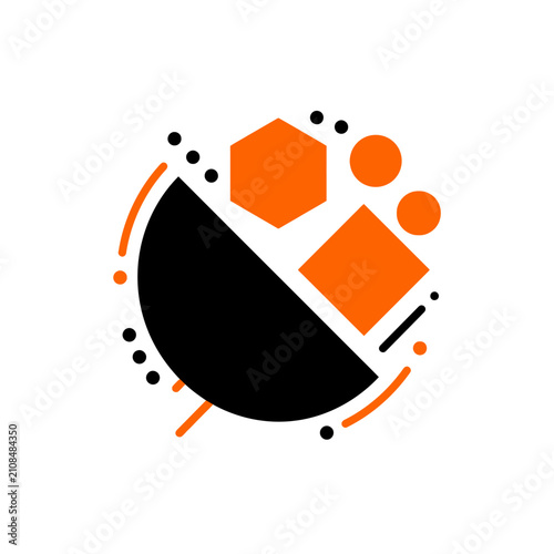 Abstract orange and black geometric circular emblem.
