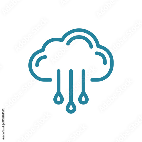Blue cloud icon with rain droplets and lines.