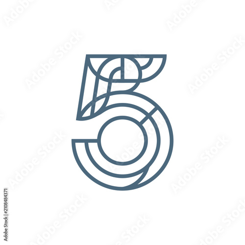 Architectural number five logo with geometric structure.