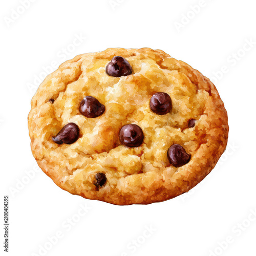 Round chocolate chip cookie, isolated on transparent background