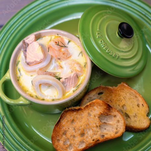 Cuadro en lienzo A unique Finnish-style fish soup served in beautiful ceramicware