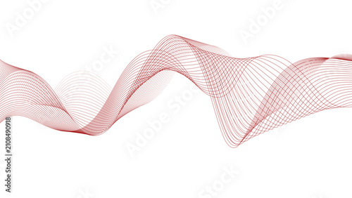 Sleek red curved grid line wave backdrop for technology presentation. Modern crimson vector soundwave pattern.