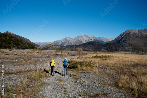 Brother and sister tramping Arthur's Pass National Park, New Zealand.