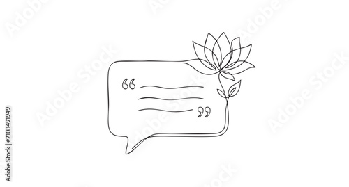 Minimalist Line Art Sketch Featuring A Speech Bubble Combined With A Delicate Lotus Flower Blossom Concept For Creative Communication And Holistic