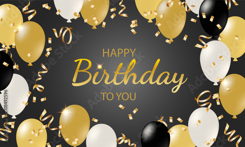 Festive elegant Gold, white balloon and confetti background for birthday party celebrations