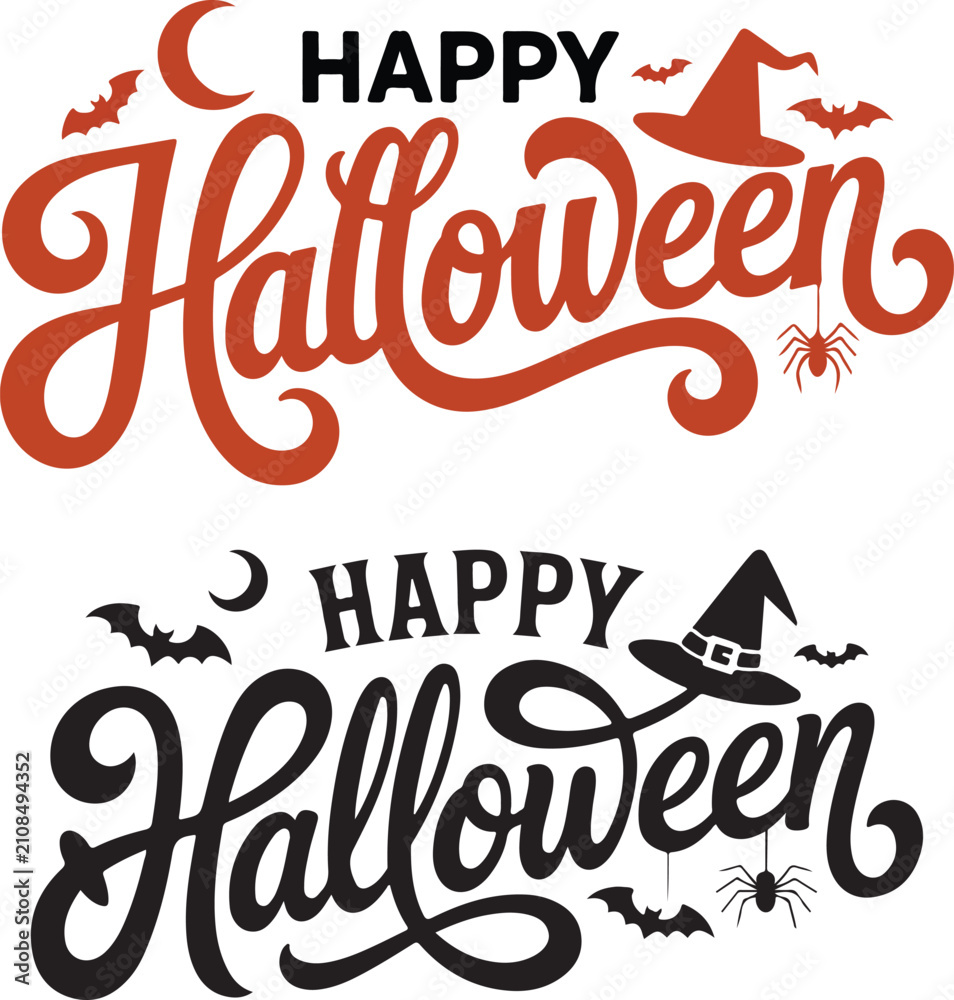 Obraz premium Happy Halloween Banner with Bats Pumpkins and Haunted Gate