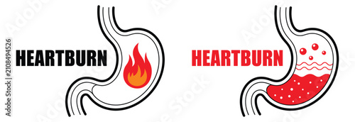 Obraz na płótnie Heartburn, Stomach Burning Pain, Gastritis, GERD, and Gastric Ulcer Line Icon Se