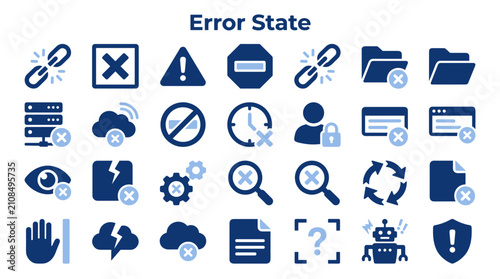 Fotografía Collection of blue flat icons representing various web and system error states f