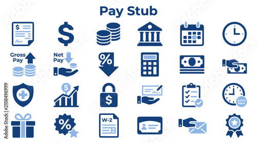 фотографія Set of professional payroll and financial payment icons featuring salary tax and