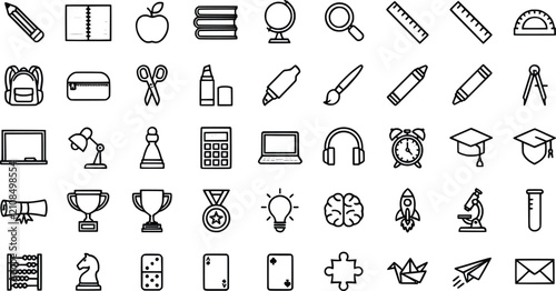 Foto Collection of educational and school related icons with transparent background