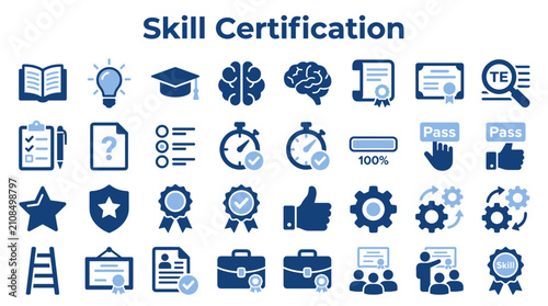 Foto Set of professional skill certification and education icons representing trainin