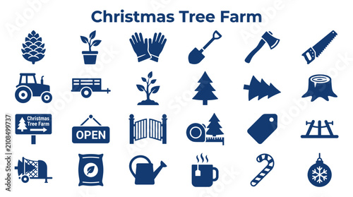 Cuadro en lienzo Christmas Tree Farm Icons Set Featuring Farming Tools Plants And Holiday Decorat
