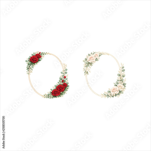 Elegant wedding floral frame vector with read roses