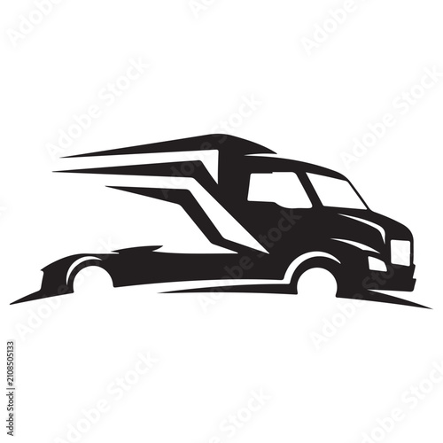 Semi truck silhouette vector with speed lines for logistics transportation and shipping services branding