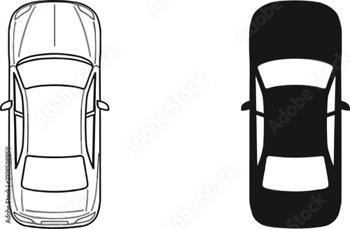 Top View Outline and Silhouette of a Sedan Car automobile vehicle